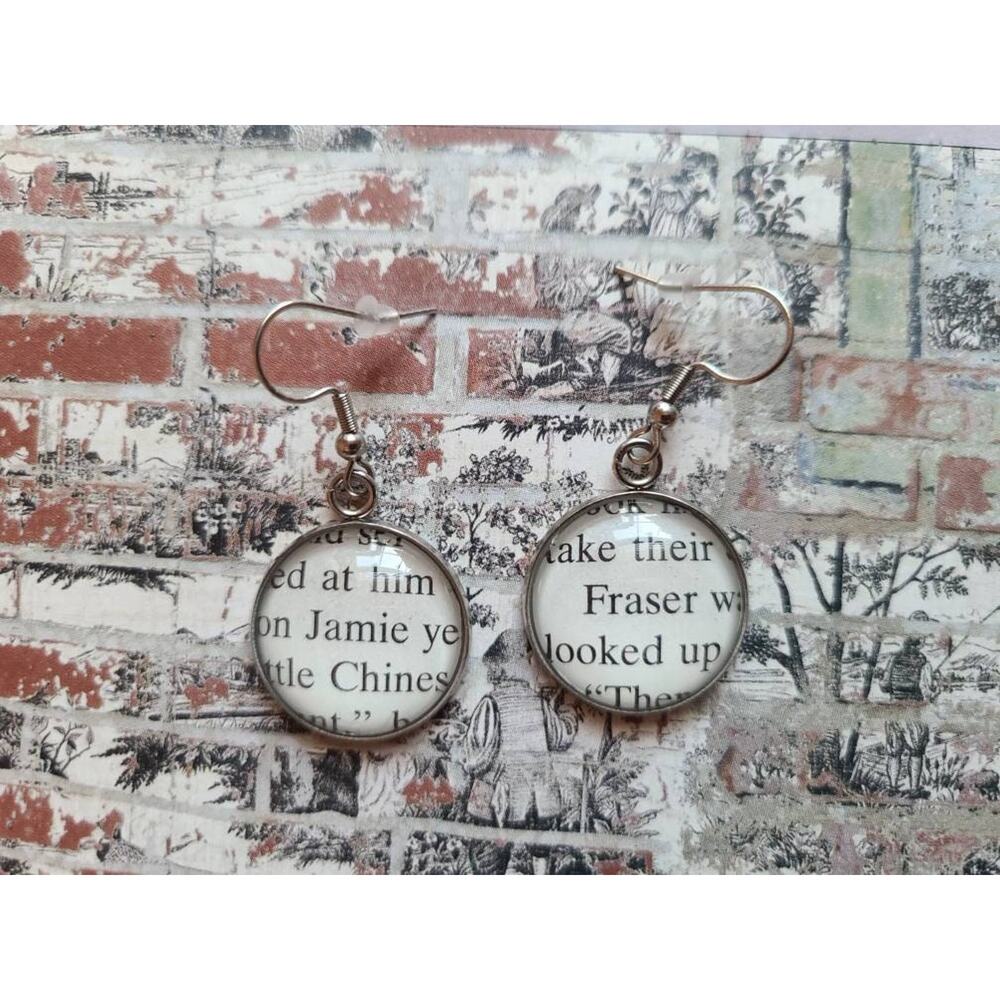 Jamie Fraser pendant earrings made with Outlander book pages